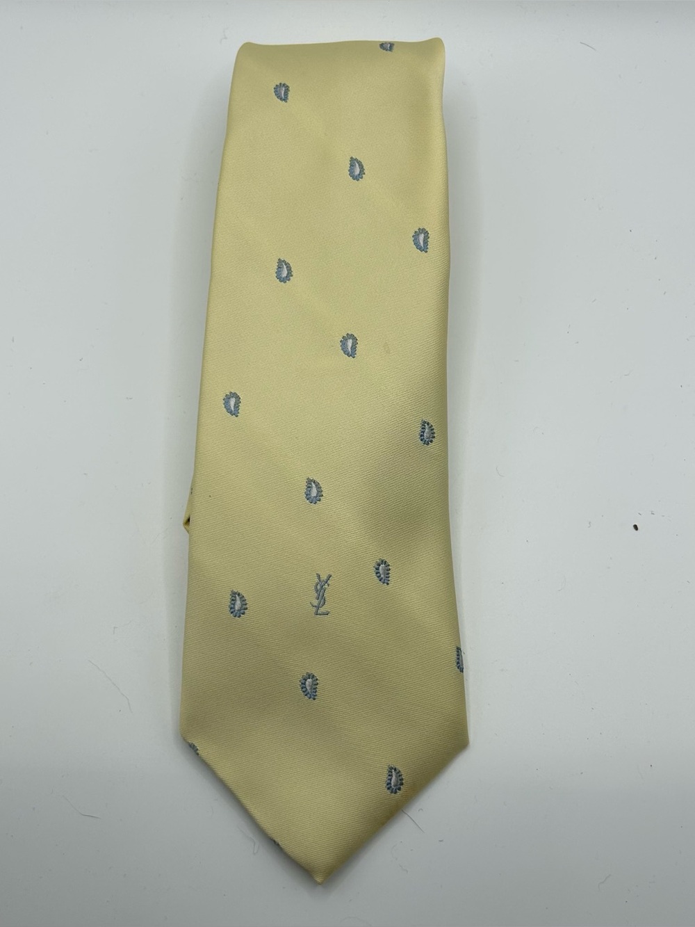 YSL yellow and blue small paisley tie